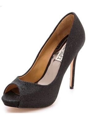 Badgley Mischka Black Sparkle Peep-Toe Stiletto Heels
